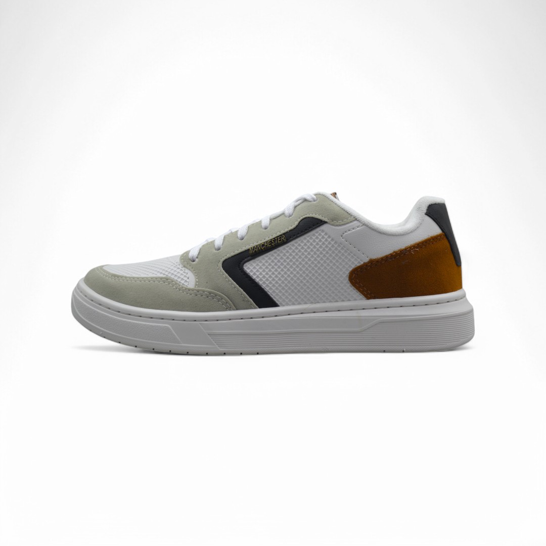  Articulo 2576<br>ZAPATILLA URBANA – MANCHESTER – 40/44<br>Color 01466 BLANCO/CARAMELO <br> <span class='titulo_secundario' style='background-color:white;color:black;margin-top:7px; margin-bottom:0px;font-size:20px;'>Precio del Par</span>