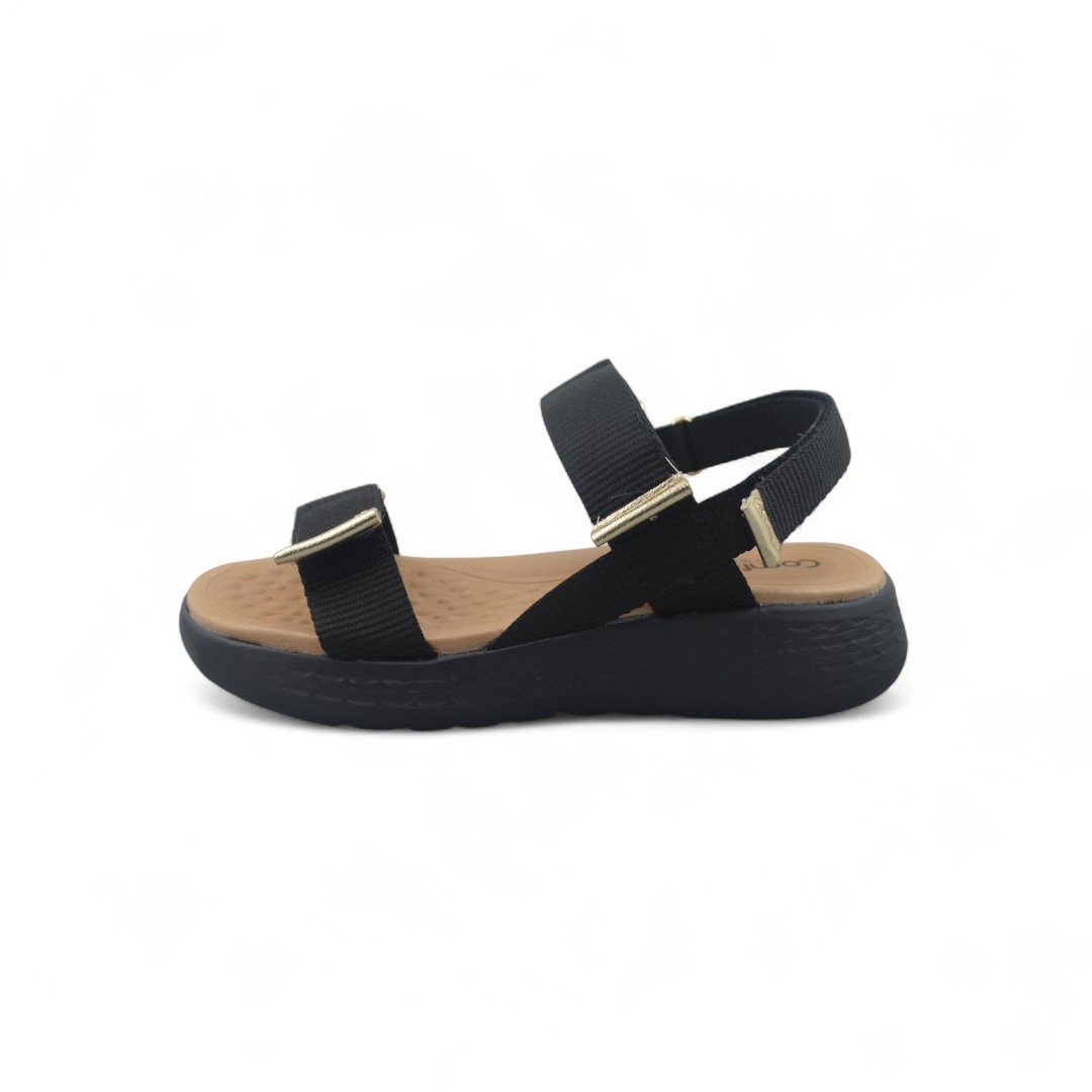 Articulo 2728<br>SANDALIA DAMA – CONFORT FLEX – 36/40<br>Color 01145 NEGRO / ORO <br> <span class='titulo_secundario' style='background-color:white;color:black;margin-top:7px; margin-bottom:0px;font-size:20px;'>Precio del Par</span>